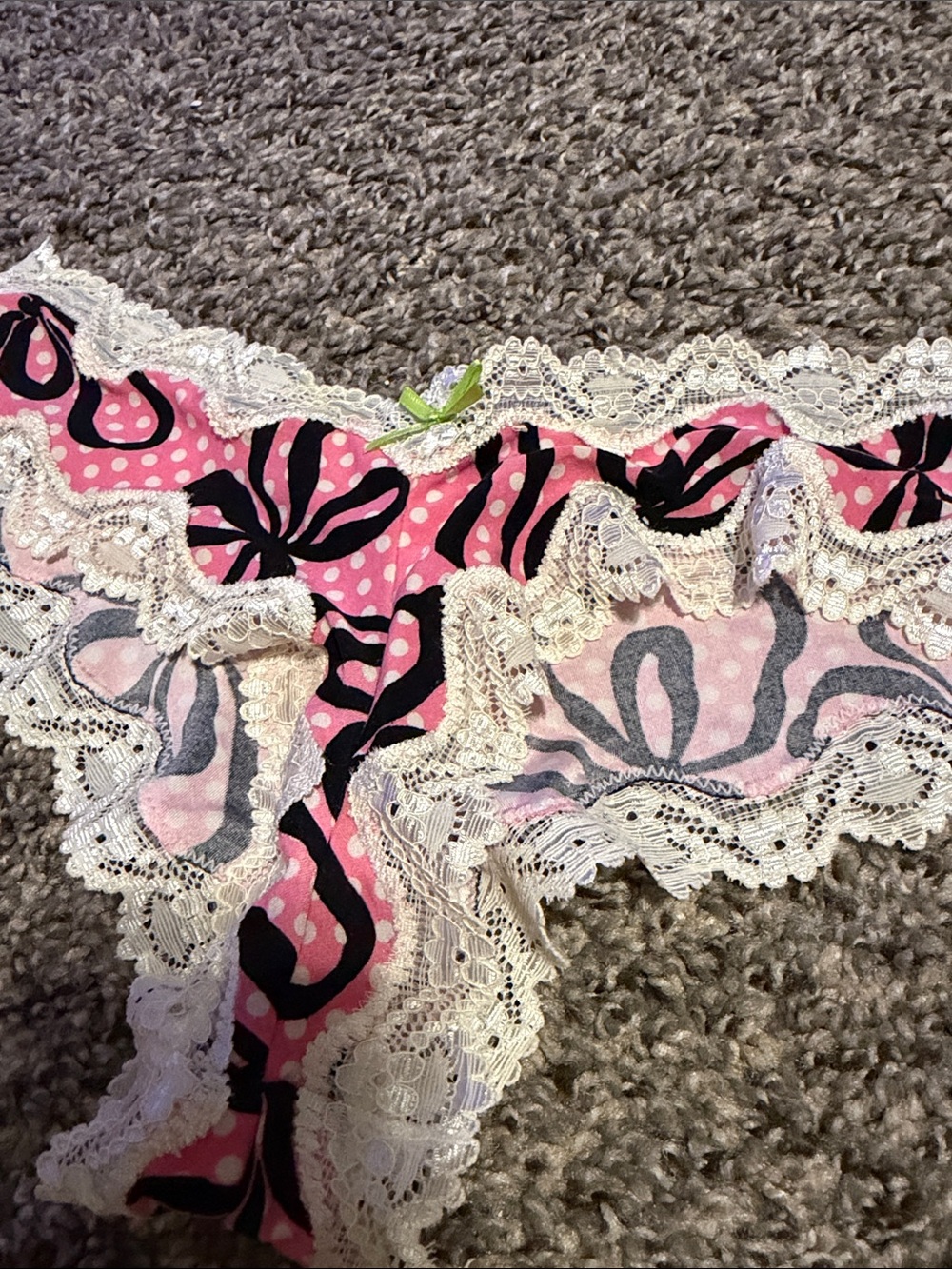 Victoria's Secret Pink Floral & Black Pattern Lace-Trim Panty